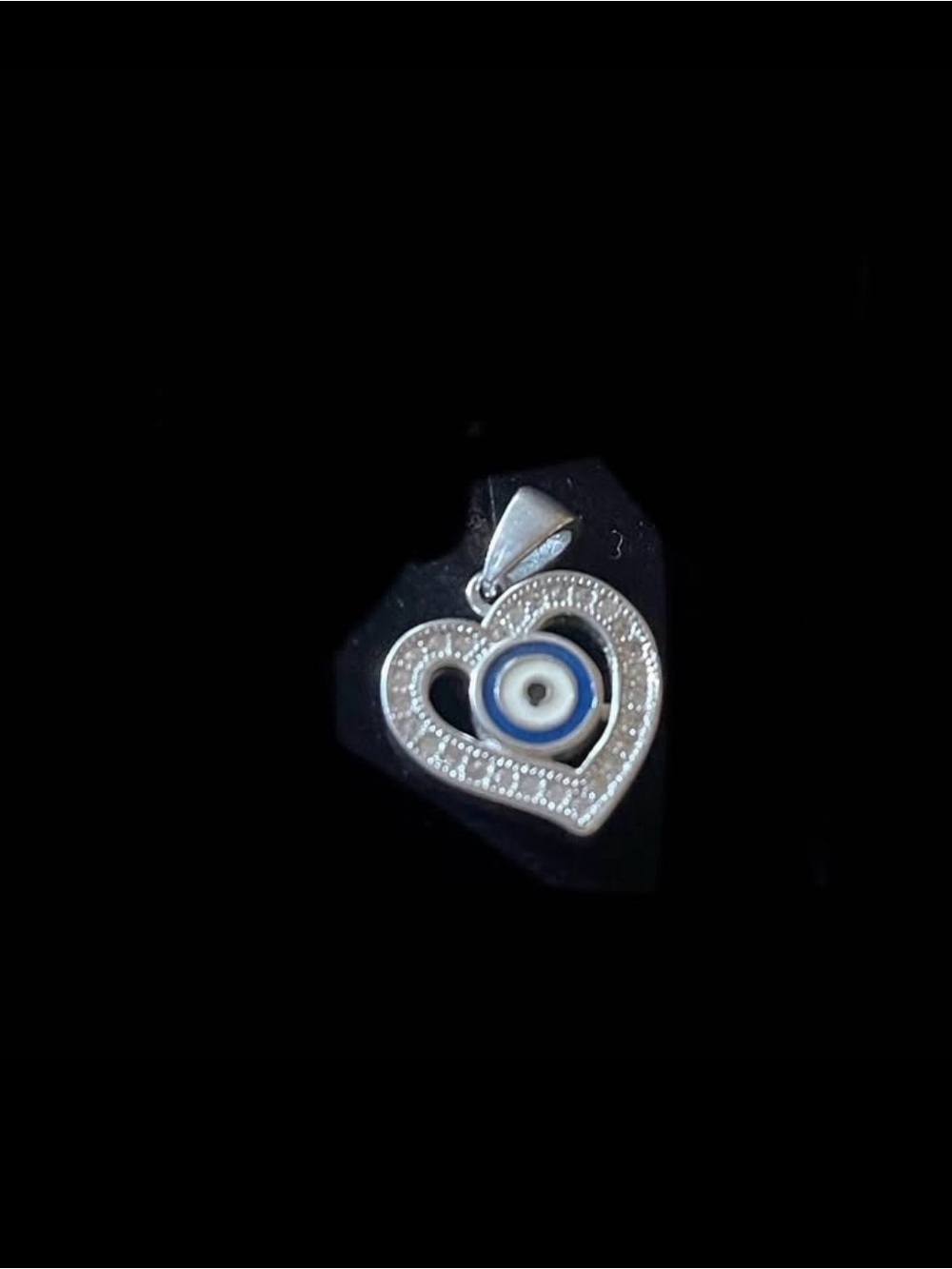 Silver Heart Pendant with Evil Eye Design